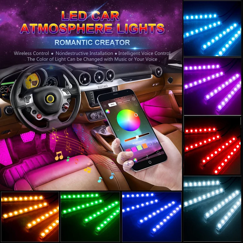 

New 7-Color Atmosphere Lamp RGB LED Neon Strip Light Music Remote Control For Car Interior Lighting Cigarette Lighter Adapters