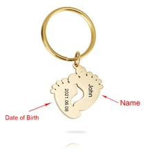 Custom Sole Shape Baby Name Date of Birth Key Ring Personalized Anniversary Gift Stainless Steel Feet Key Chain for Kids