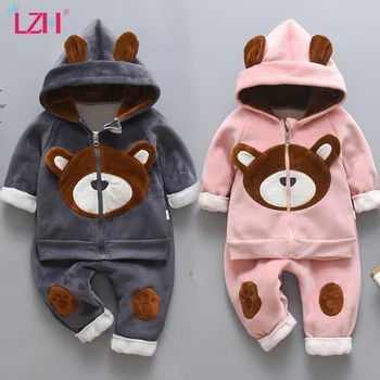 

LZH 2020 Autumn Winter Children Girls Clothes Hooded Long-Sleeved Warm 2pcs Suit For Girls Suit Kids Boys Clothing Sets 0-3 Year