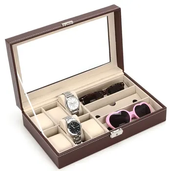 

Jewelry Display Durable Organizer Lock 6 Grids Watch Box Storage Case Eyeglasses Holder Gifts PU Leather Home Dustpfoof Luxury