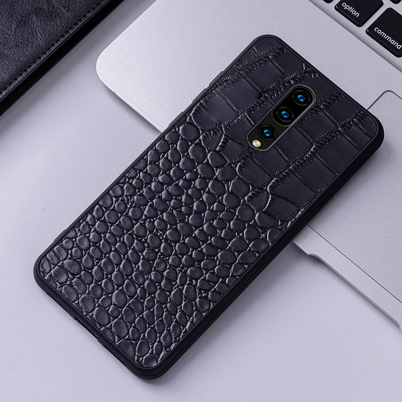 

Genuine Leather Phone Case For Oneplus 6 6T 7 7 Pro Natural Cowhide Luxury Crocodile Texture Back Cover Fundas Capa Anti-Knock