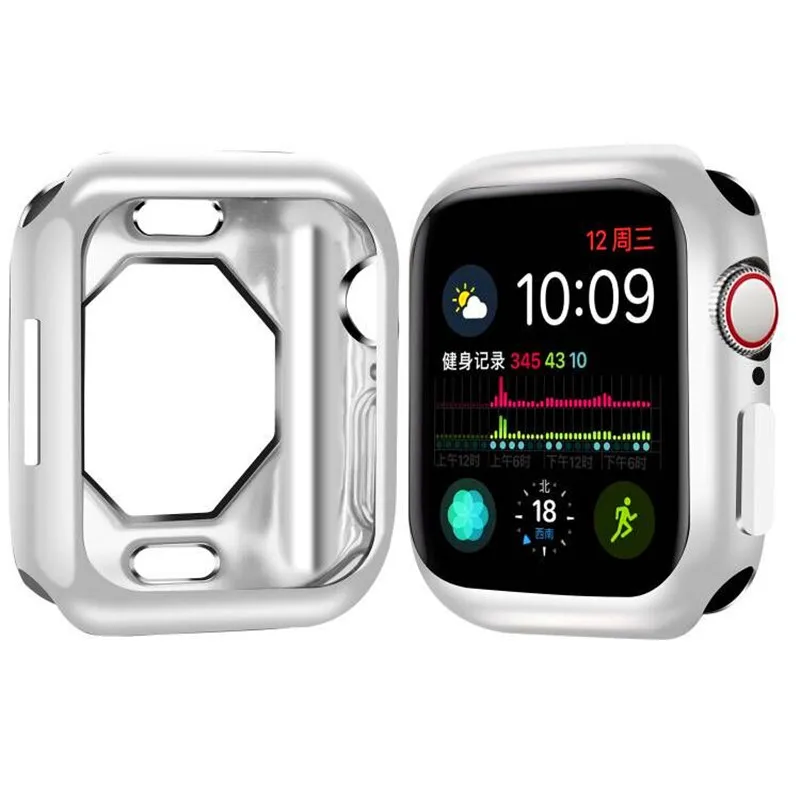 Чехол для часов чехол протектор для apple Watch 40/44 мм серии 4/5 по шкале Мооса с защитным амортизатором оболочка для наручных часов iwatch, смарт-часы аксессуар - Цвет: Silver