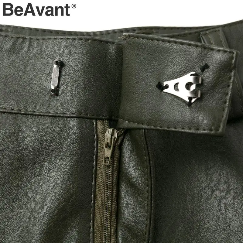 BeAvant брюки из искусственной кожи с высокой талией женские шикарные мотоциклетные женские сексуальные брюки осень-зима женские вечерние Клубные брюки