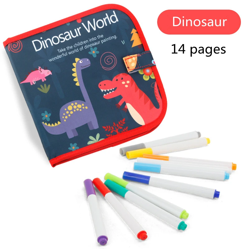 Dinosaur 14 pages Детский портативный графический планшет, креативная доска для граффити, многофункциональный почерк, стираемый двухсторонний планшет - Цвет: Dinosaur 14 pages