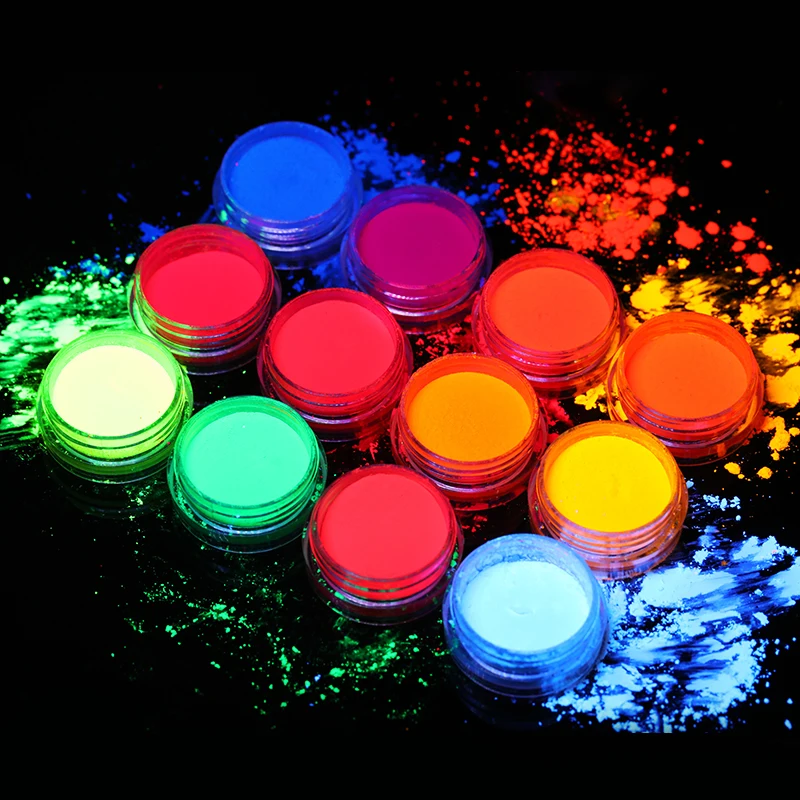 12 Boxes Neon Pigment Powder Set Fluorescent Nail Glitter Shinny Ombre Chrome Dust DIY Gel Polish For Nails Art Decor 6 Boxes nail powder,nail glitter,nail pigment,nail decoration,nail decorations,nail flakes,nail powder set