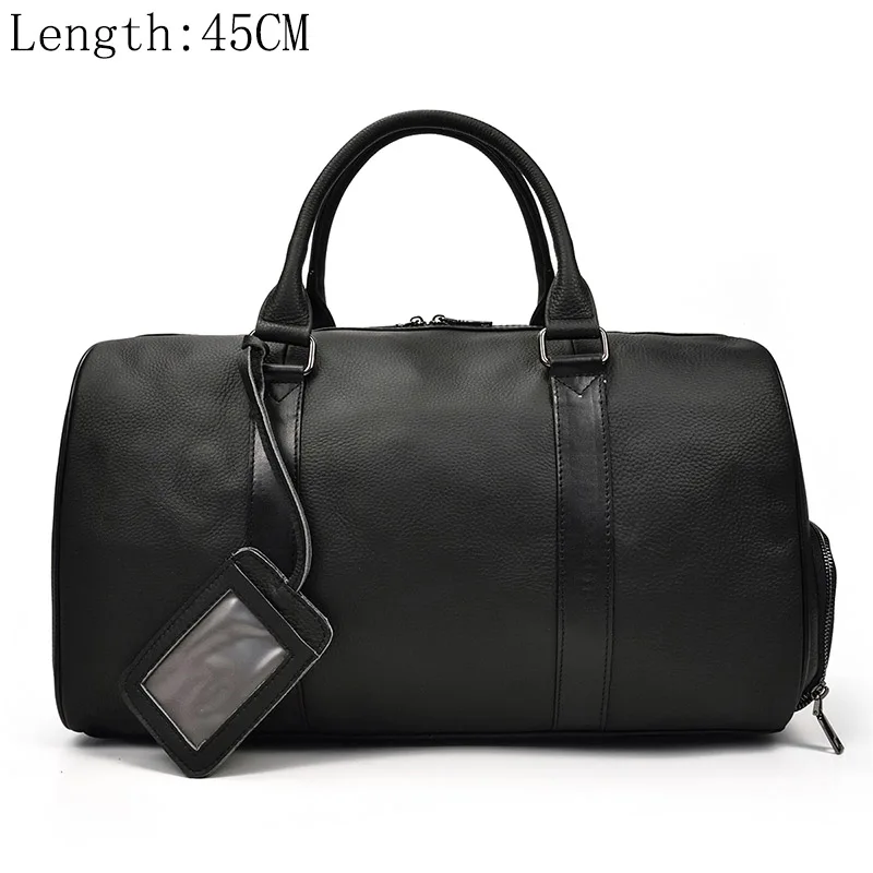 type2(45cm) Big capacity genuine leather travel bags men women soft black cowhide casual travel duffel high quality cow leather shoulder bag - Цвет: type2(45cm)