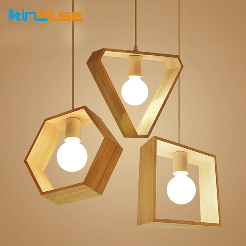 Современные Геометрические деревянные подвесные светильники LED Ресторан