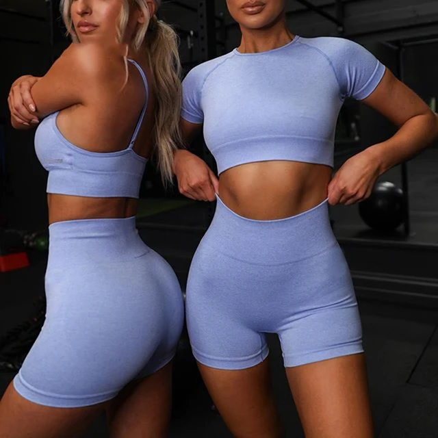 Conjunto deportivo de dos piezas para mujer Camiseta corta pantalones cortos deportivos para Yoga ropa deportiva