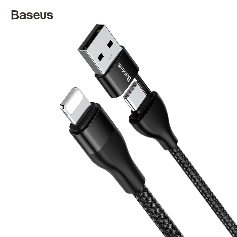 Baseus 2 в 1 USB Typc кабель для iPhone освещение Быстрая зарядка для iPhone 11pro Xs iPad провод шнур 18 Вт Двойной выход зарядное устройство кабель