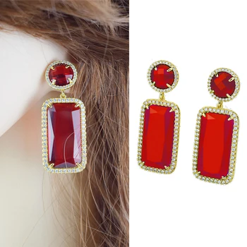 

New Arrival Colorful Crystal Geometric Metal Earrings Jewelry Gift for Women High-Quality AAA Zircon Earring Accessories