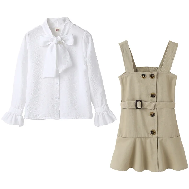 

Big Girls Elegant Clothing Set 2020 Autumn New Children Blouse and Strap Dress Girls Set Fashion Kids Girls Two-Piece Set, #1024