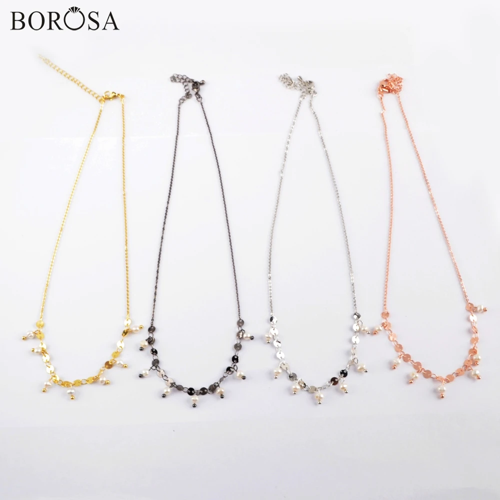 10Pcs Mixed 4 Colors Натуральный жемчуг borosa ожерелье цепочка с жемчужными бусинами ожерелье жемчуг бисерные цепи золотое ожерелье s женский Рождественский подарок WX1322 - Окраска металла: 10Pcs Mixed 4 Colors
