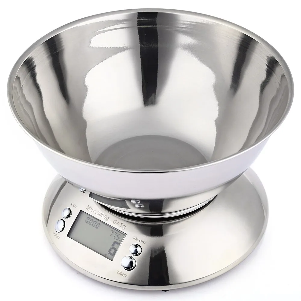 5 кг Цифровой Кухня масштаба Нержавеющая сталь Еда Libra Вес Сенсор ЖК-дисплей электронный Кухня весы будильника Вес Сенсор чаша электронные кухонные весы с чашей - Цвет: Kitchen Scale