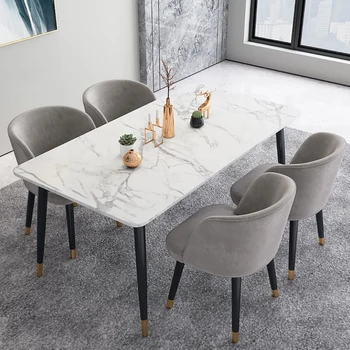 

Nordic marble dining table home living room small apartment dining table light luxury restaurant iron four-person table