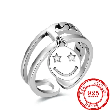 

Korean version of 925 sterling silver ring, suitable for ladies party 100% sterling silver smiley ring 925 silver jewelry
