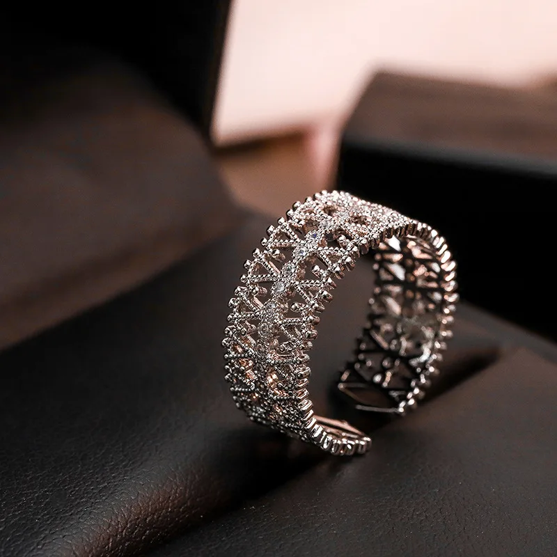 Tiny Trendy Cubic Zirconia Crystal Hollow Out Gold Luxury Cz Stone Open Adjustable Rings