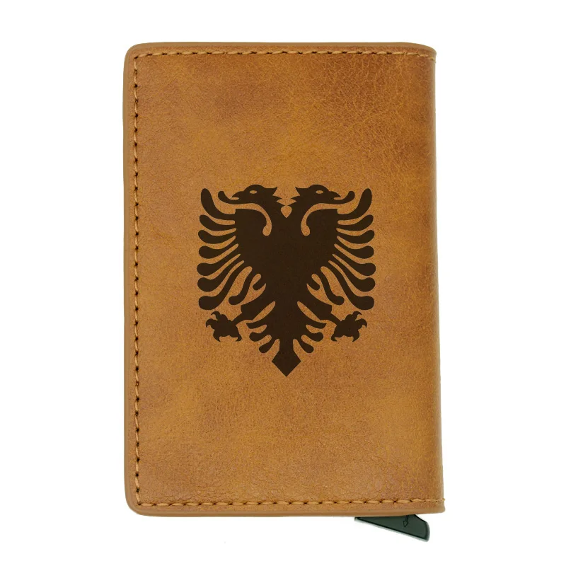 BC027-Brown Classic USSR Soviet Badges Sickle Hammer Rfid Card Holder Men Wallets CCCP Russia Emblem Communism Black Leather Short Purse - Цвет: BC027-Brown