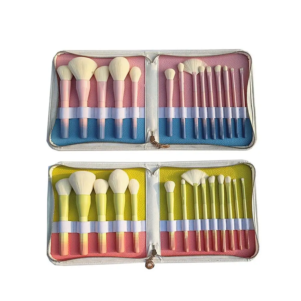 

14 VDL Makeup Brushes White Imitation Wool Gradient Handle pu Bag Beauty Makeup Set Beauty Makeup Set Send Makeup Brush Set