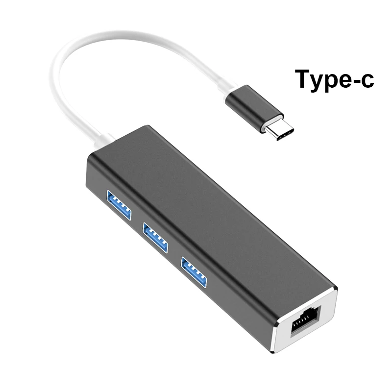 Тип c концентратор Тип с разъемами типа c и Gigabit LAN с концентратор RJ45 Мульти USB 3,0 адаптер для USB C ноутбук телефон Win7/8/10, Mac OS, Linux Vista - Цвет: black