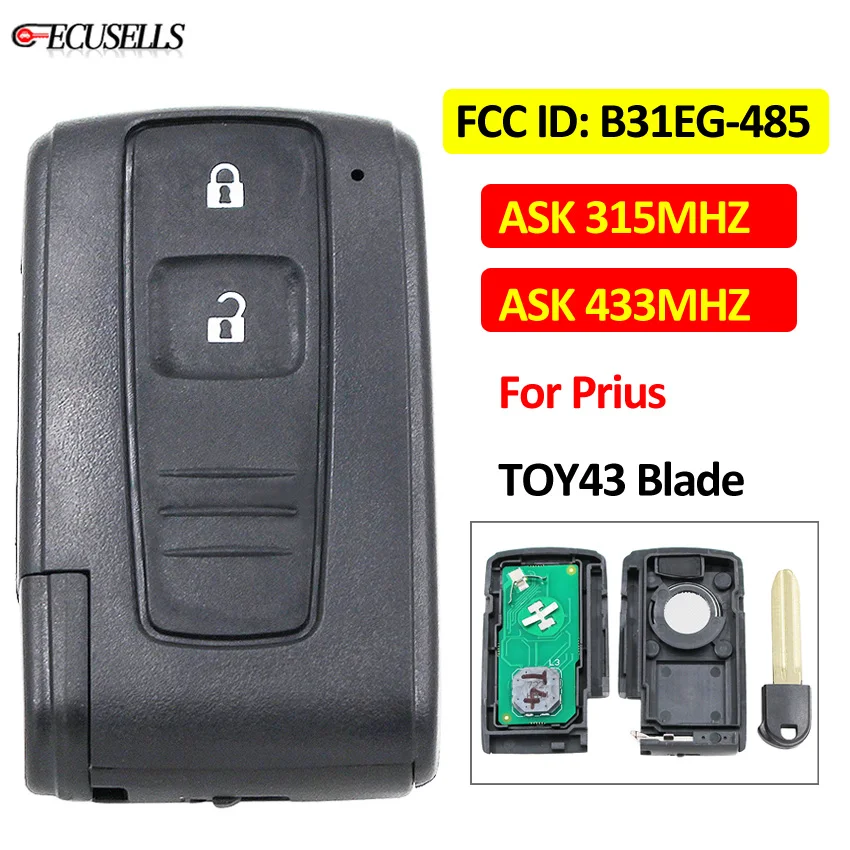 2 кнопки дистанционного ключа автомобиля ASK 315 МГц/ASK 433 МГц FCC ID: B31EG-485 M0ZB31EG/MOZB31EG TOY43 Uncut Blade для Toyota Prius