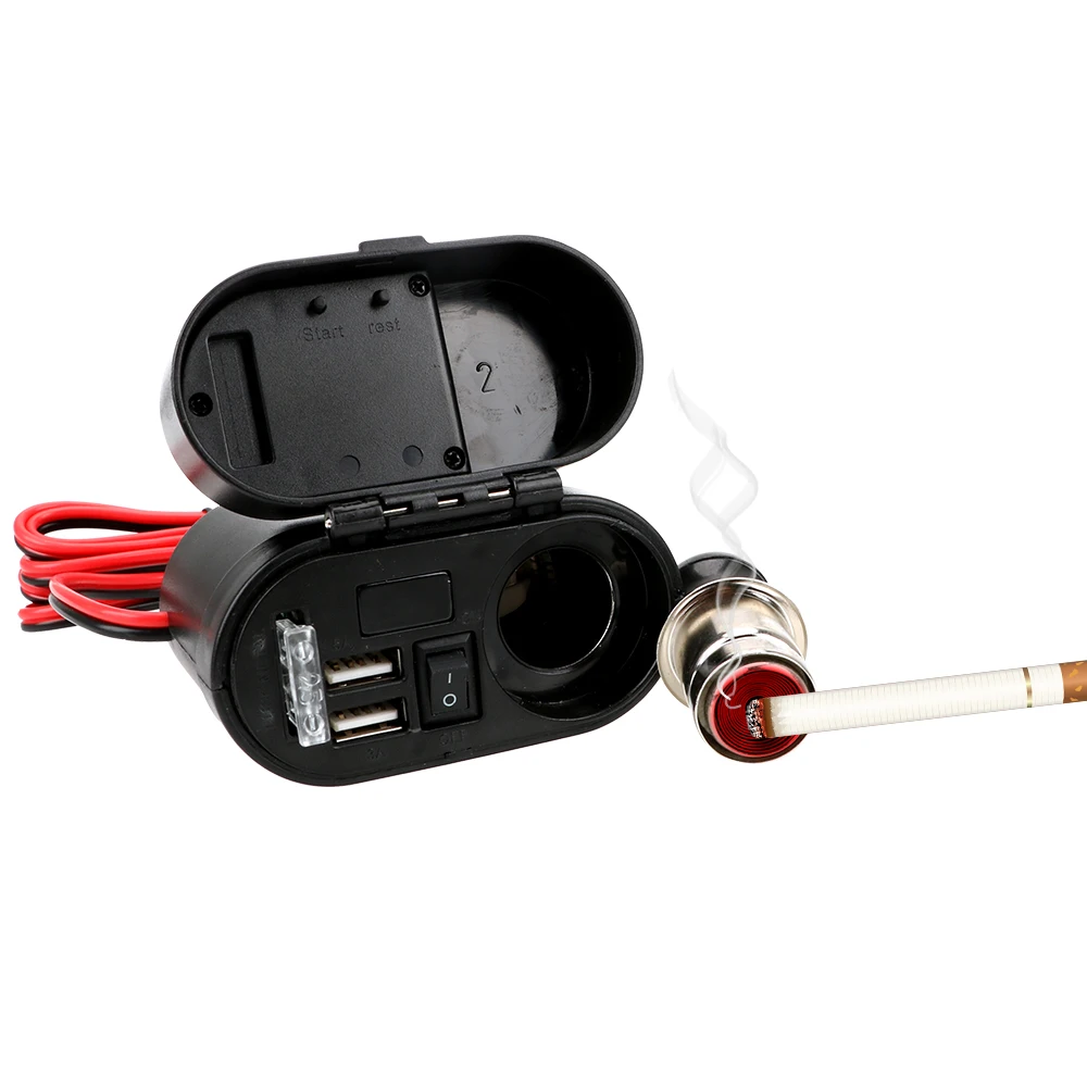 Адаптер прикуривателя для автомобиля, мотоцикла, usb-адаптер, зарядное устройство с двумя usb-портами, зарядное устройство для мотоцикла, 12 В, 24 В, с цифровыми часами
