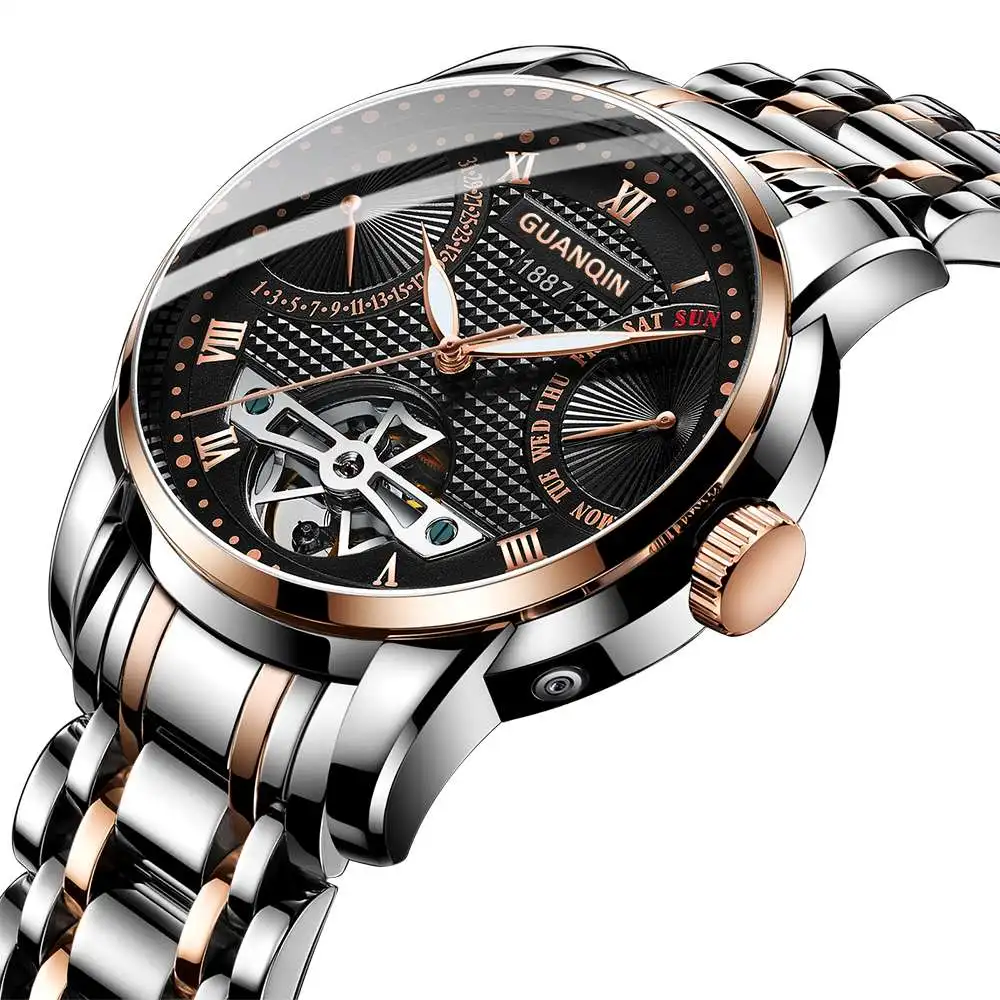 Clock E Мужские наручные часы GUANQIN механические automatic Tourbillon мужской представительские часы водонепроницаемые часы для плавания Relogio Masculino - Цвет: Clock E