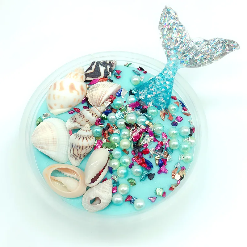 Kawaii Mermaid Shell Pearl Slime Accessories Fluffy Slime Toys Kids Sequin Cloud Slime Clear Light Clay Sabbia Colorata 60ml - Цвет: 60ml green
