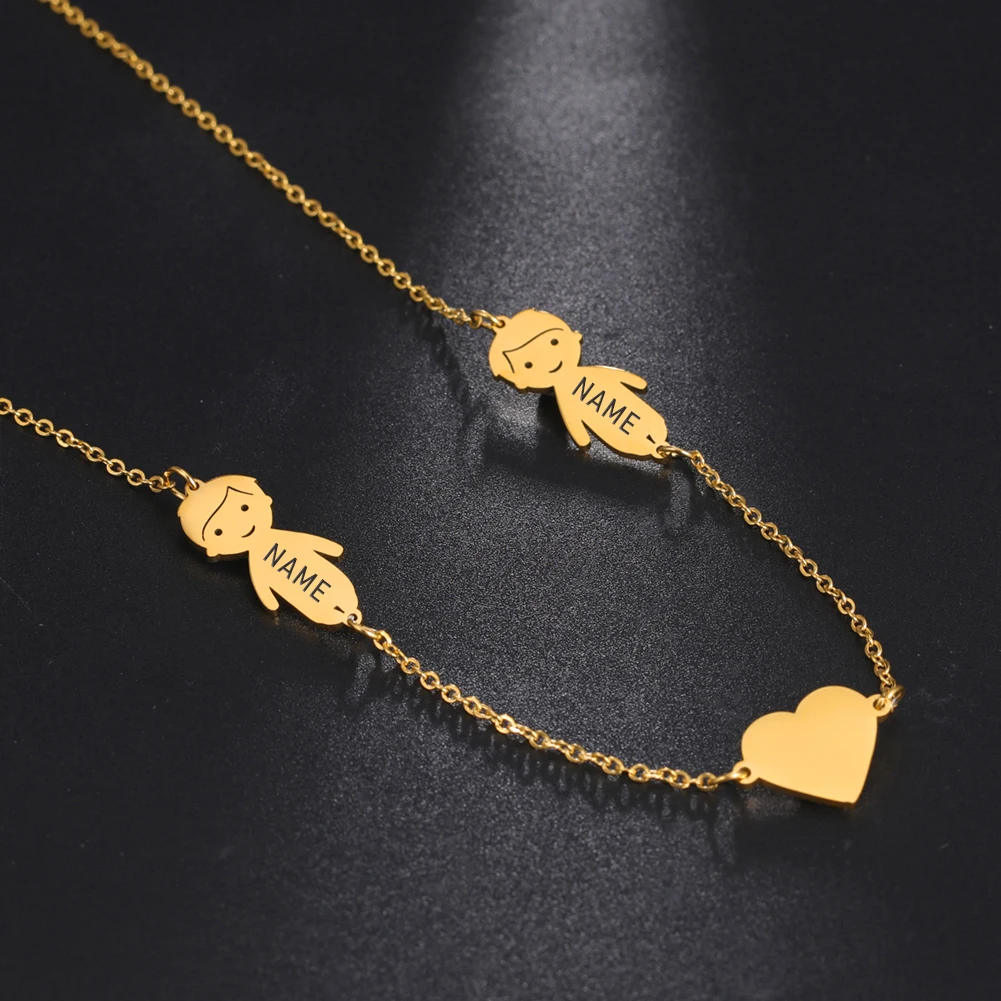 Jewelry Name-Necklace Engrave Gift Custom Stainless-Steel Gold-Color Family Personalized