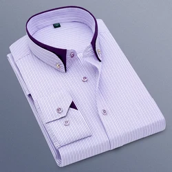 Camisa masculina xadrez vestido de manga longa listrado camisa formal primavera casual fino ajuste bolso alta qualidade negócios dropshipping
