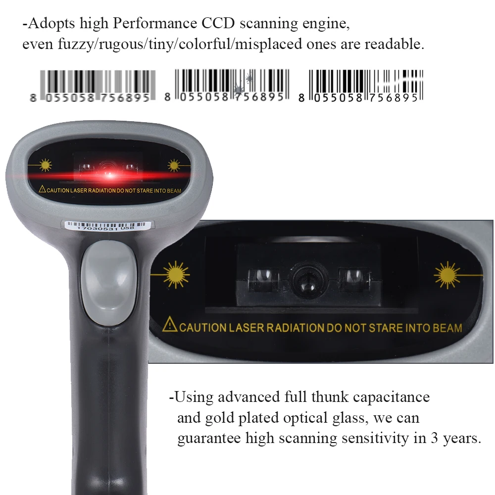 Aibecy Ручной беспроводной USB2.0 проводной ccd сканер штрих-кода считыватель магазин 2500 штрих-код для Android OS