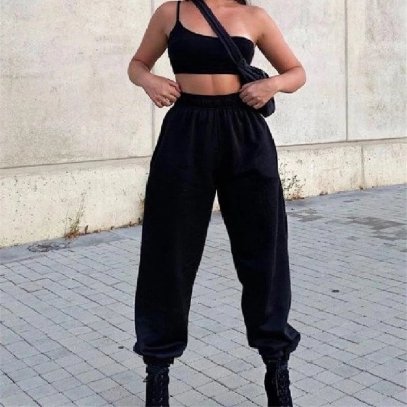 

High Street Women's Solid Color Trousers, High Waist Pockets, Hip Hop, Ladies Clothes, Street Wear, Suitable For Dancing Sports