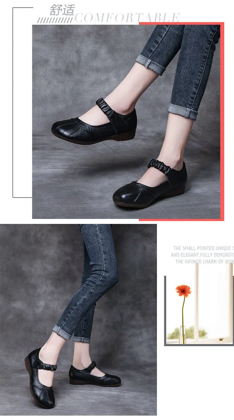 Plain White Mary Jane Shoes For Women Elastic Strap Ballet Flats Woman Dancing Shoes Autumn Loafers Ladies Genuine Leather Shoes