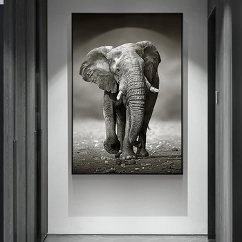 

Nordic poster wall art Elephant Photography industry Black and white scenery poster pictures canvas painting for the living room