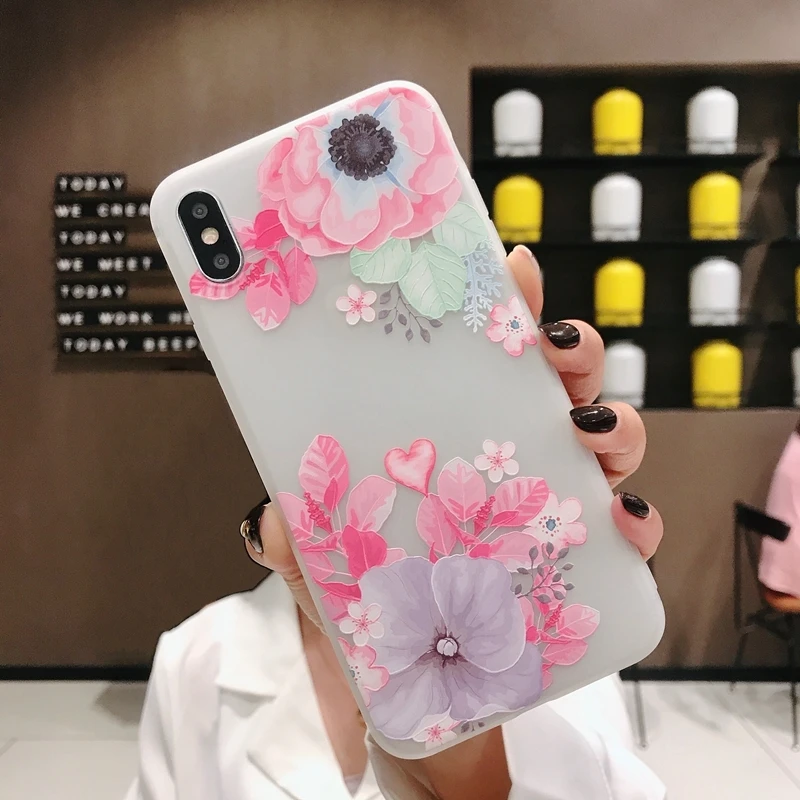 X-04 Противоударный Матовый ТПУ чехол для телефона для iPhone 11 Pro XS Max XR X 8 7 6 6s Plus 3D рельефный розовый лист Магнолия цветок мягкая задняя крышка - Цвет: X-04