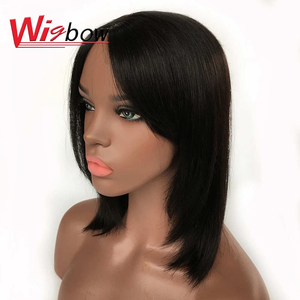 

Human Hair U Part Wig Indian Hair Lace Part Wig With Bangs Natural Short Straight Fringe Wig For Women Transparent Lace Wig