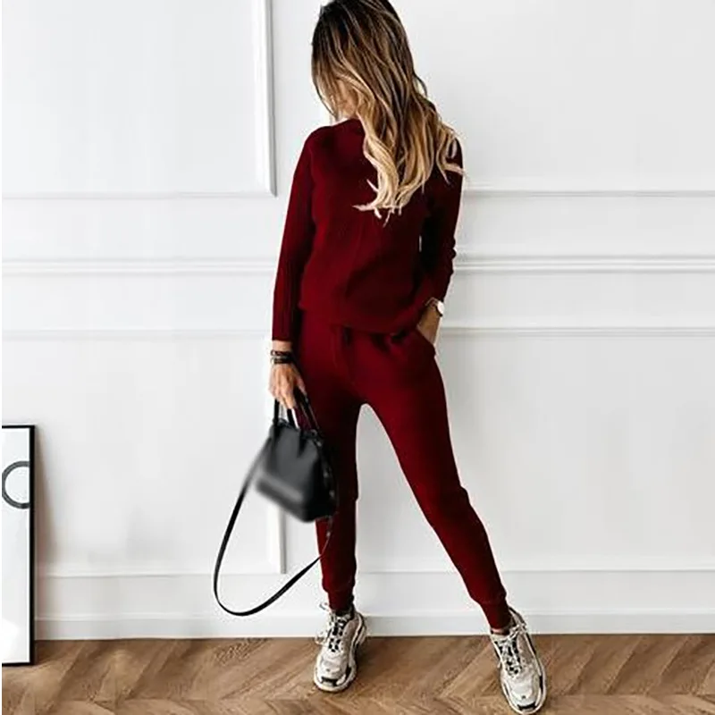 

Casual knitted turtleneck pull+sweatpants sweater set ensemble tricoté de 2 pièces femme Autumn winter solid white lounge set