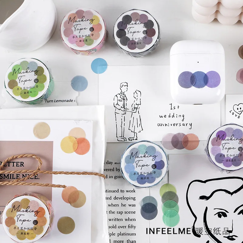 Promoción Rollo de pegatinas redondas de puntos Washi tape, pegatinas de puntos para manualidades artesanales, diario, planificador, álbum de recortes, 100 Uds. KjwneJybkEp