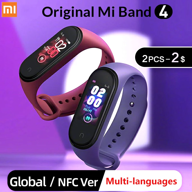 Умный Браслет OriginalXiao mi Band 4 на английском, испанском и русском языках, 3 цвета, AMOLED экран, mi band 4, Smartband, fitness Traker