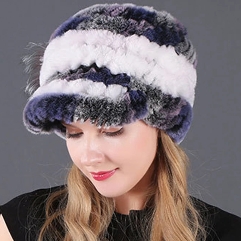

Women Winter Warm Hat Hand Make Weave Fur Natural Poncho Cap Fashion Ladies Hat Female Cap Peaked Cap