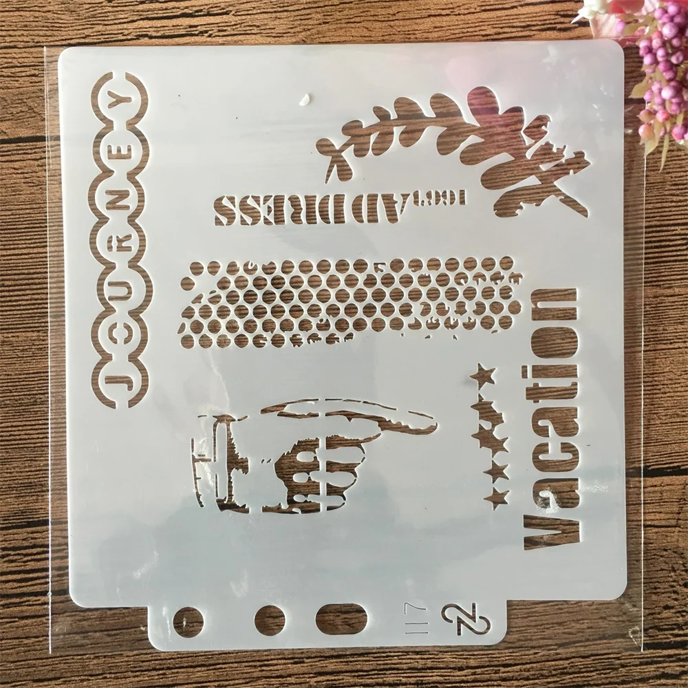 9 개/대 14cm 빈티지 기하학 단어 DIY 겹쳐 스텐실 페인팅 스크랩북 색소 엠보싱 앨범 장식 템플릿