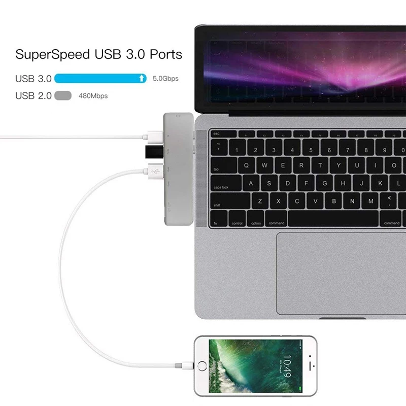 7 в 1 Thunderbolt3 USB 3,1 type C концентратор 4 к 60 Гц USB адаптер Поддержка 87 Вт Зарядка для MacBook Pro/tv