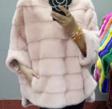 pink zipper Женская натуральная норка, пальто с мехом, полосатый кардиган на молнии, верхняя одежда - Цвет: pink zipper
