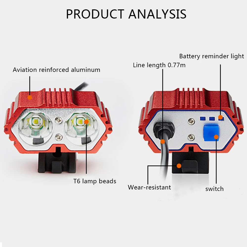 4000LM USB Rechargeable Bike Light 2*T6 LED Front Bicycle Headlight Waterproof Bicycle Light Dual Lamps for Cycling No Battery