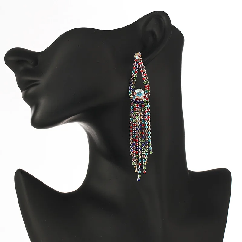 Fashion Long Tassel Earrings For Women Statement Rhinestone Tassle Hanging Drop Earrings Femme Wedding Party Jewelry