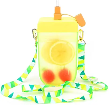 Popsicle Water Bottle with Strap, Creative Ice Cream Water Bottle, Transparent Water Jug Juice Drinking Cup Suitable for Camping Sports Shopping Kids