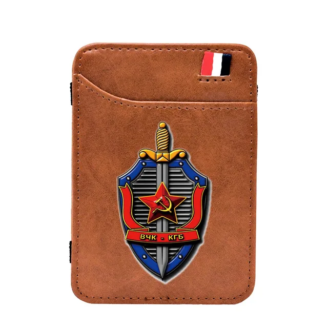 Cool FSB The Federal Security Service of the Russian Leather Card Holder Magic Wallet Fashion Men Women Short Purse BE029-Brown