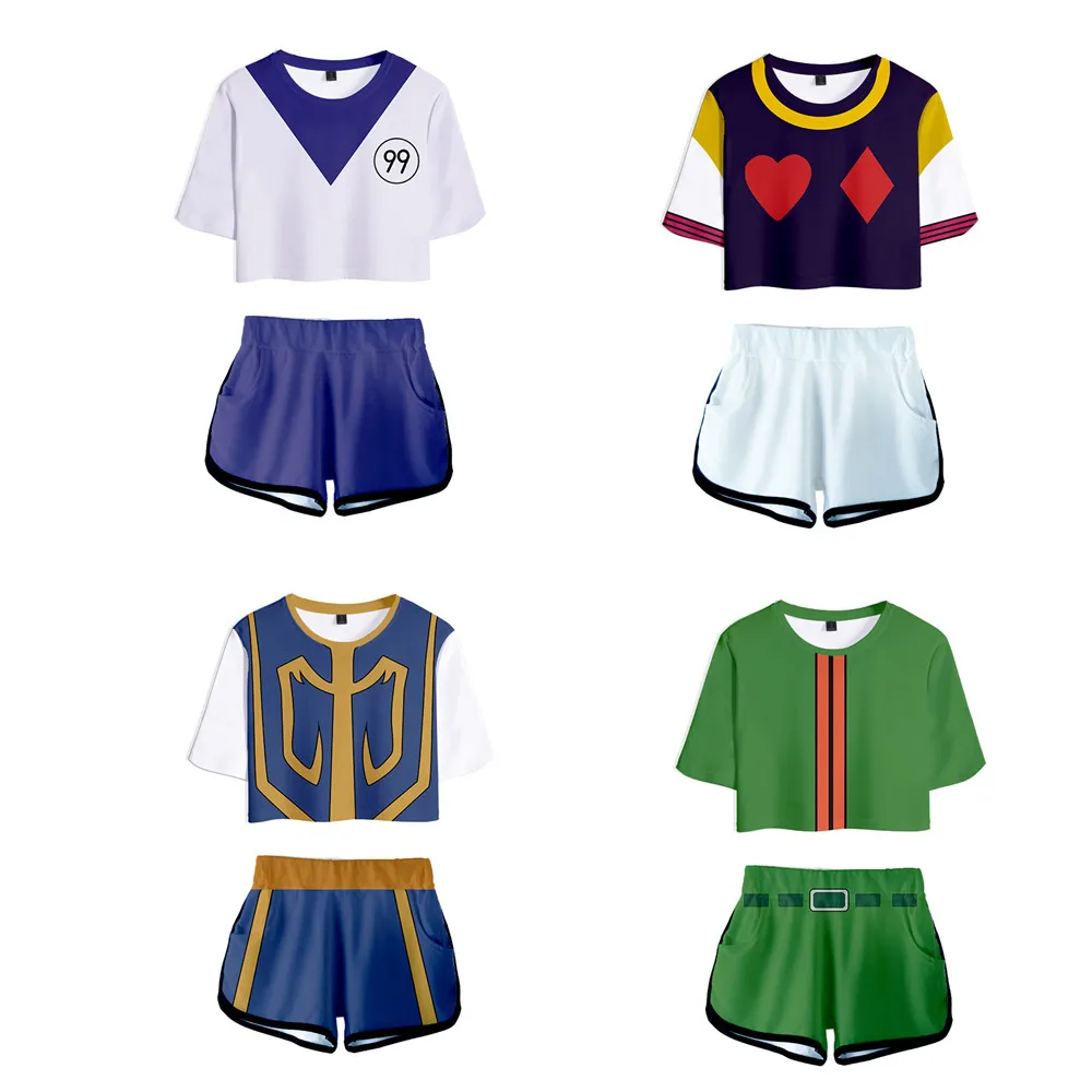 Женский костюм для косплея аниме Hunter X футболка Killua Zoldyck HIsoka летний короткий топ и