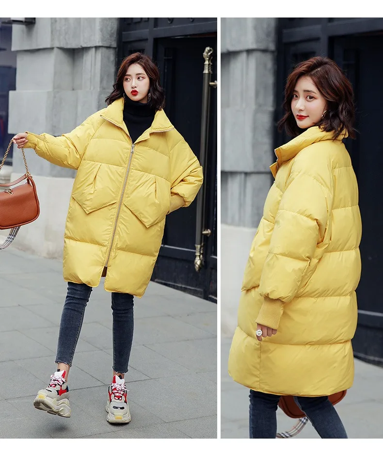Down Jacket Women's New Style White Duck down Mid-length Large Size Fat Mm 200 Loose-Fit Korean-style Students Fashion