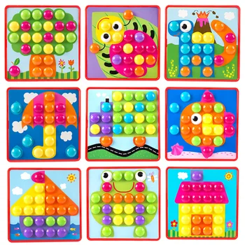 

1 Set 3D Puzzle Toys Composite Picture Puzzle Creative Mosaic Mushroom Nail Kit Kids Button Art Educational Toys Game
