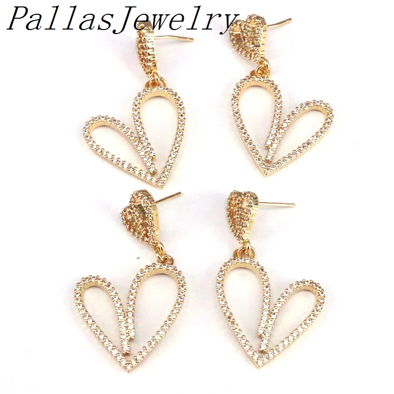 

5Pairs CZ Micro Pave Double Twisted Heart Earring, Heart Shaped earrings, Dangle Earrings, Minimal earrings,